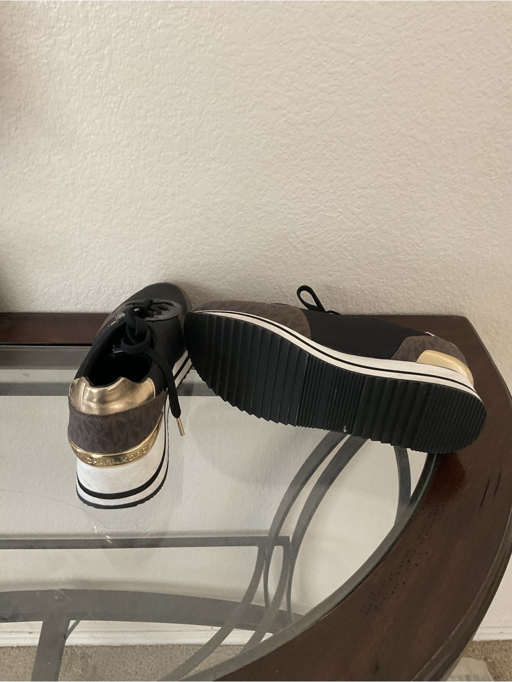 Michael Kors Black and Brown Platform Sneakers with Gold Trim - Picture 7 of 9